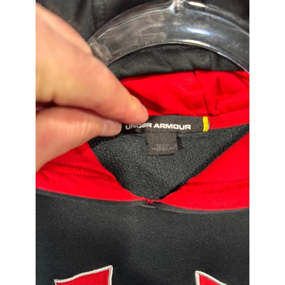 Under Armour Hoodie Pullover Fleece Lined Activewear Black Red YLG/JG - Picture 5 of 12